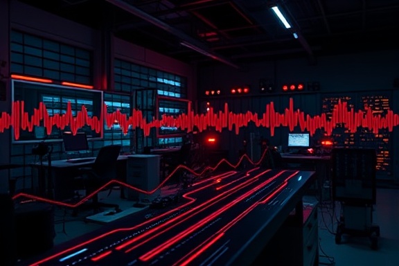 meticulously crafted digitalSignal, precise, encrypting transmissions, photorealistic, ultra-modern workshop with digital signal enhancers, highly detailed, waveform visualizations and secure channels, accurate 4k quality, spectrum of digital colors, controlled studio lighting, shot with a tilt-shift lens.